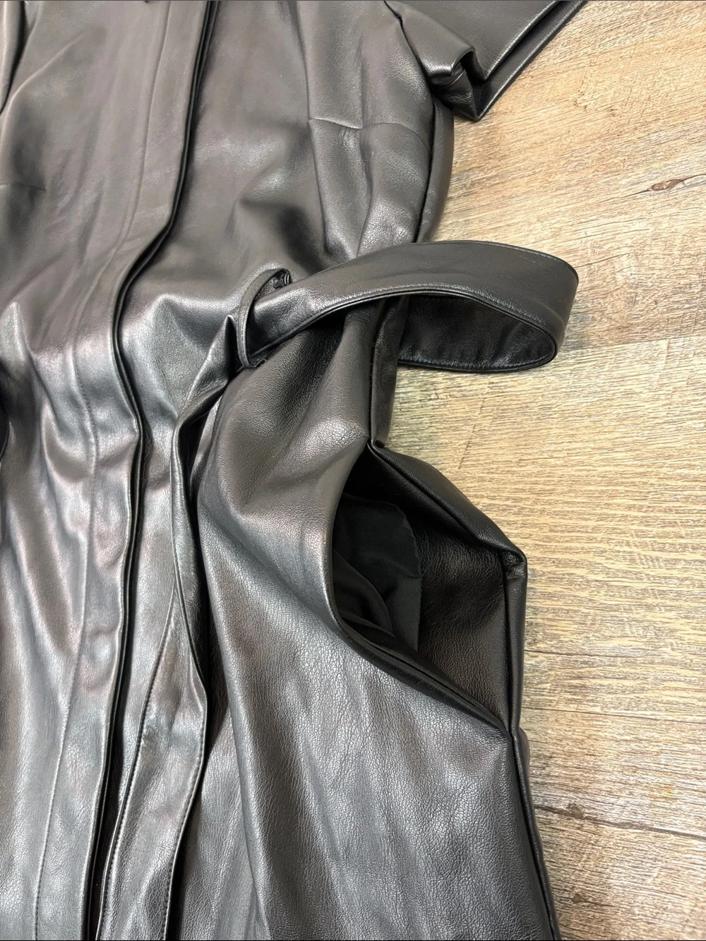 J. Crew Faux Leather Shirt Dress Black Belted Midi Dress Size 2 NWT